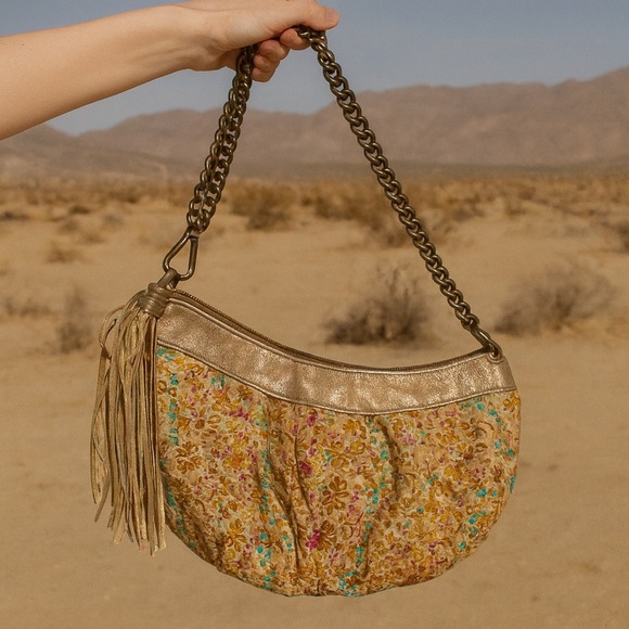 Vintage Y2K Bebe Floral Beaded Purse Chain Strap Evening Bag Tassel Boho 90s - Picture 1 of 14